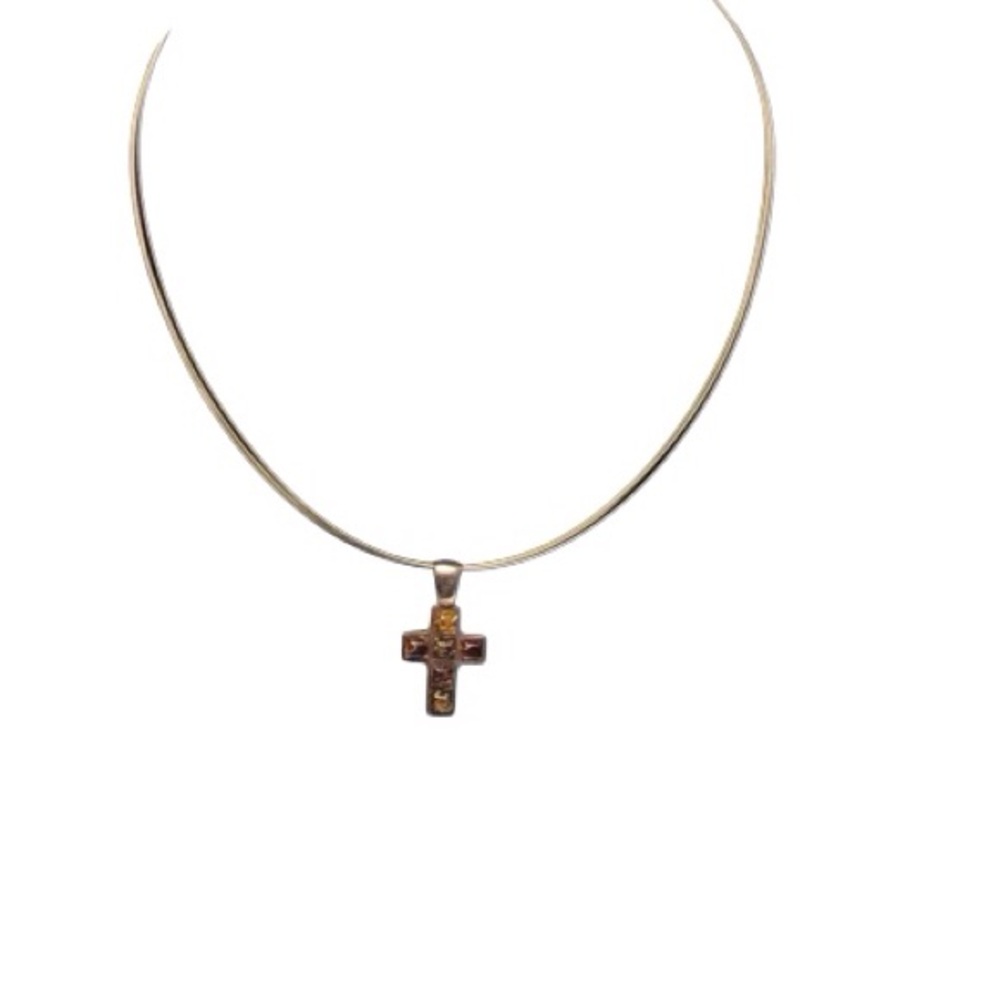 Sterling Silver and Amber Cross Necklace. V8 925 Poland Silver